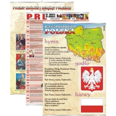 HISTORIA - historia i kultura Polski, godło - 16 sztuk, zestaw plansz