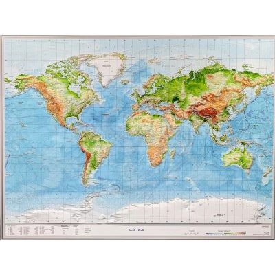 Świat - mapa 3D plastyczna (trójwymiarowa) 1:53 500 000.