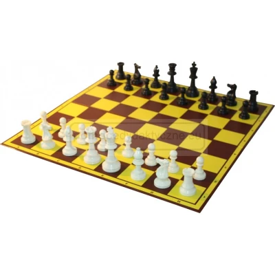 10x ZESTAW SZKOLNY III: figury plastikowe Staunton nr 6 + szachownica tekturowa składana na pół 