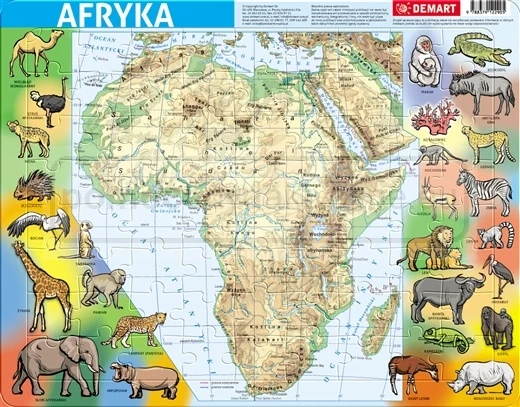 Afryka - mapa fizyczna - puzzle ramkowe