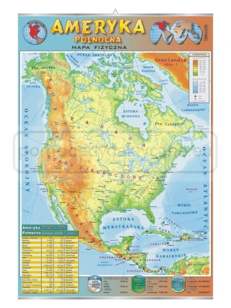 Ameryka Północna – mapa fizyczna - plansza 