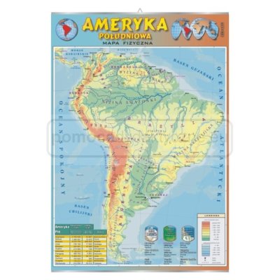 Ameryka Południowa – mapa fizyczna – plansza 