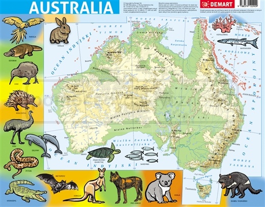 Australia – mapa fizyczna - puzzle ramkowe