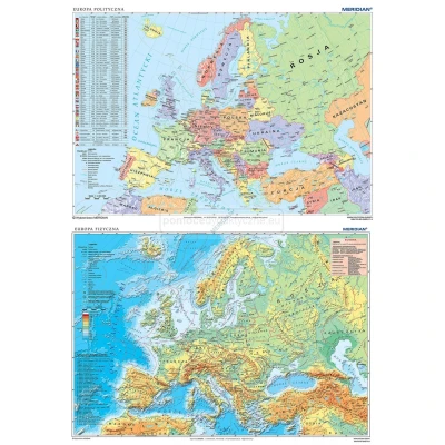 DUO Europa fizyczna z elementami ekologii / Europa polityczna (2017) - dwustronna mapa ścienna 