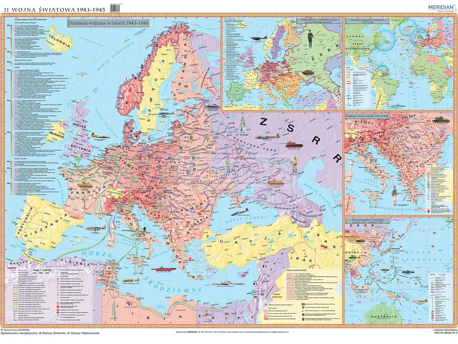  II Wojna Światowa 1943-1945 - mapa ścienna historyczna 