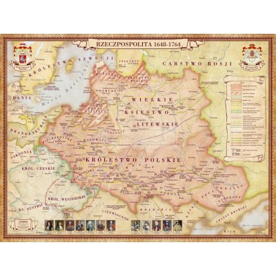 JEDNOSTRONNA MAPA ŚCIENNA HISTORYCZNA - RZECZPOSPOLITA 1648-1764