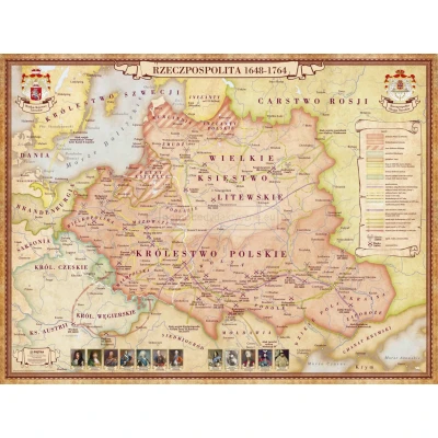 RZECZPOSPOLITA 1648-1764 - JEDNOSTRONNA MAPA ŚCIENNA HISTORYCZNA 