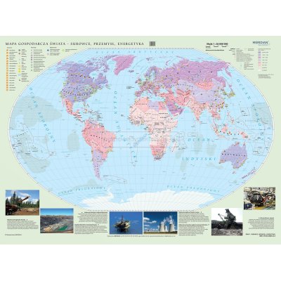 Mapa gospodarcza świata 200x150 - surowce, przemysł i energetyka (2014) - mapa ścienna 