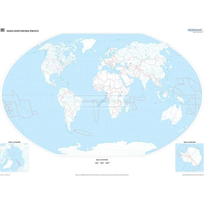 Mapa konturowa świata - mapa ścienna 