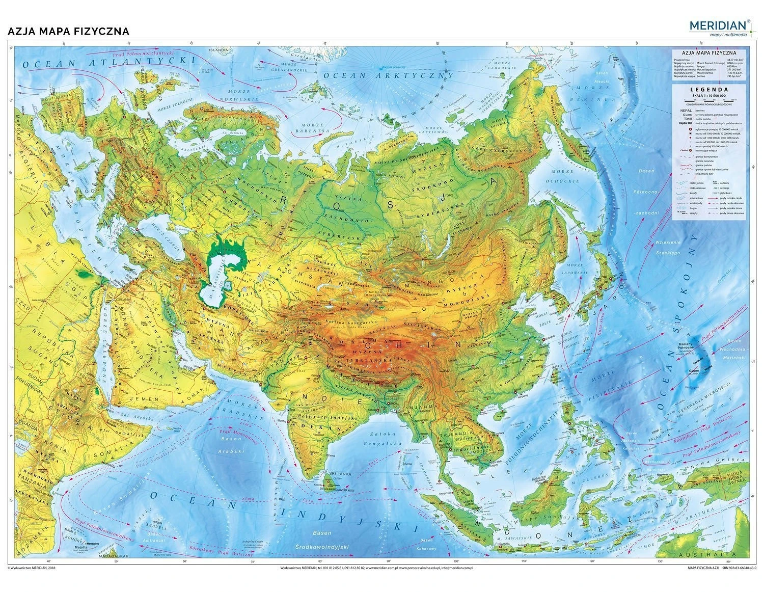 Azja mapa fizyczna - mapa ścienna 