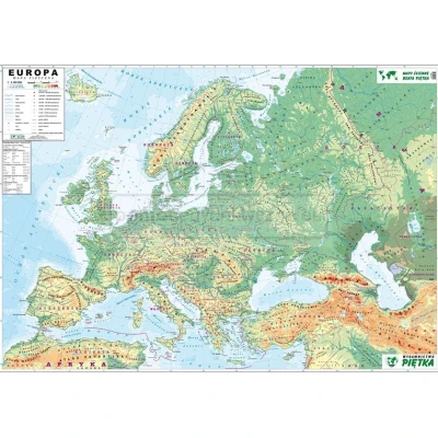 MAPA ŚCIENNA EUROPY – FIZYCZNA / KONTUROWA 1:3 300 000