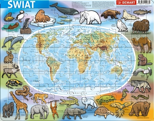 Świat - mapa fizyczna - puzzle ramkowe