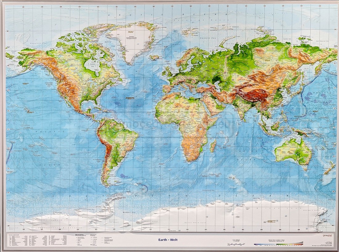 Świat - mapa plastyczna (trójwymiarowa), 1:53 500 000.