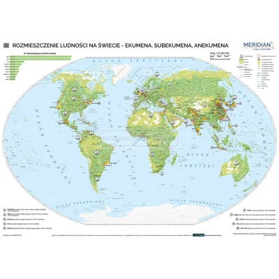 Świat rozmieszczenie ludności - ekumena, subekumena i anekumena - mapa ścienna / 2023 /