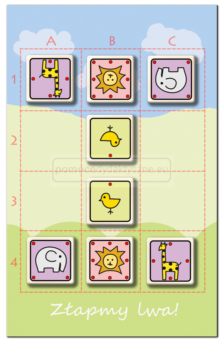 Złapmy lwa 3x4! Zestaw (gra dywanowa i gry planszowe) 5-10 lat (25 uczniów)